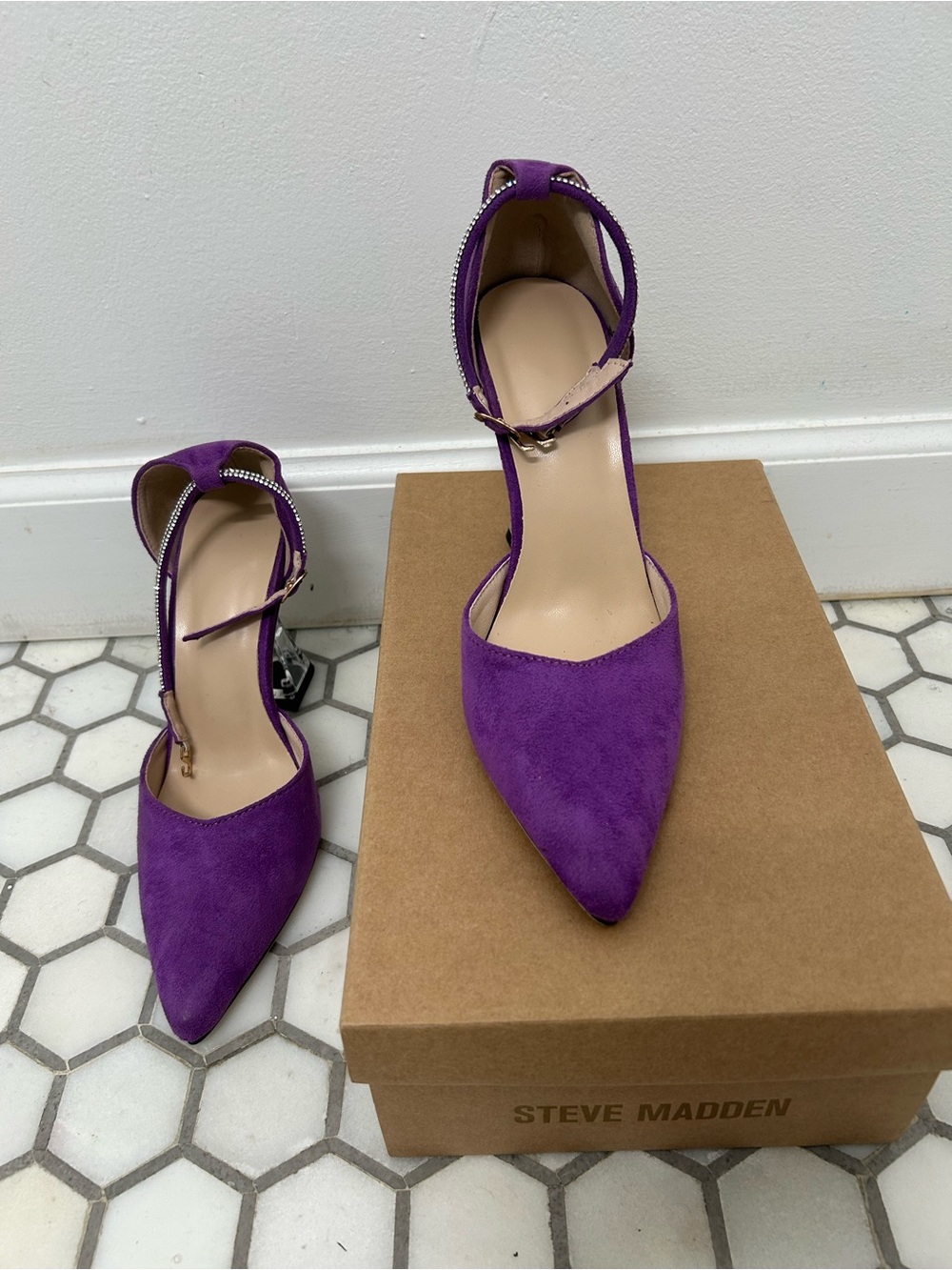 Steve Madden Vibrant Purple Pointed Suede Ankle-Strap Pumps